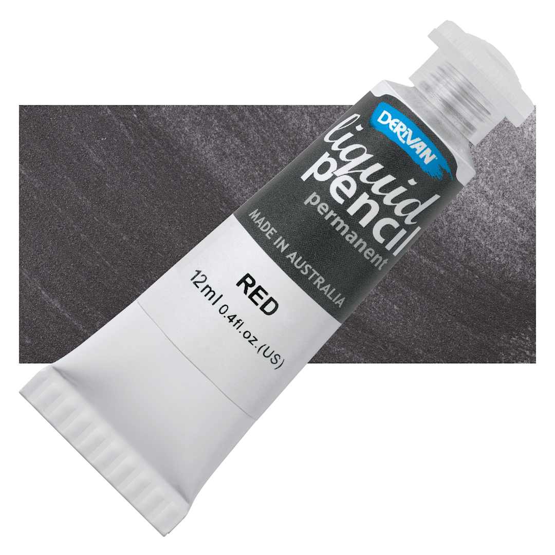 Open in modal - Derivan Permanent Liquid Pencil Tube - Red, 12 ml, bottle with swatch