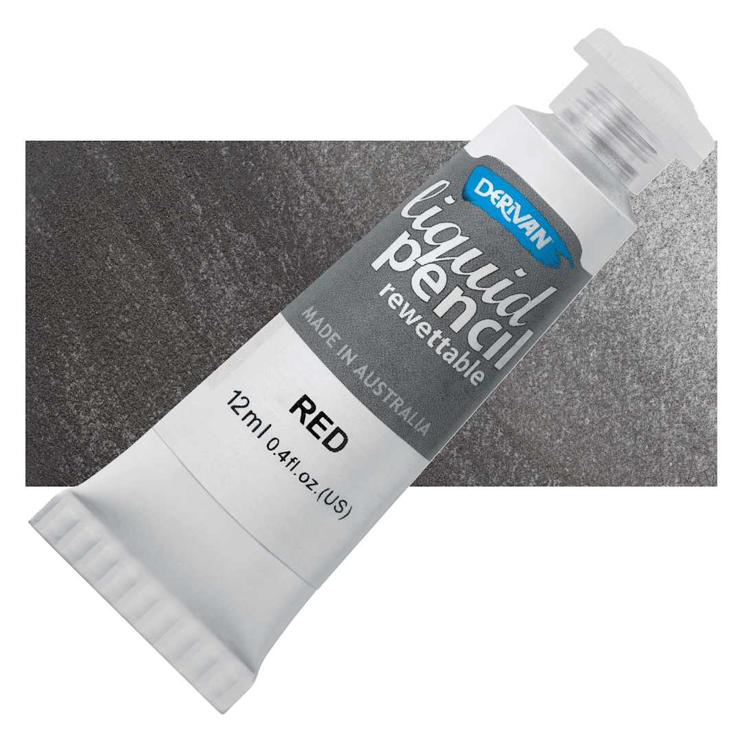 Open in modal - Derivan Rewettable Liquid Pencil Tube - Red, 12 ml, bottle with swatch