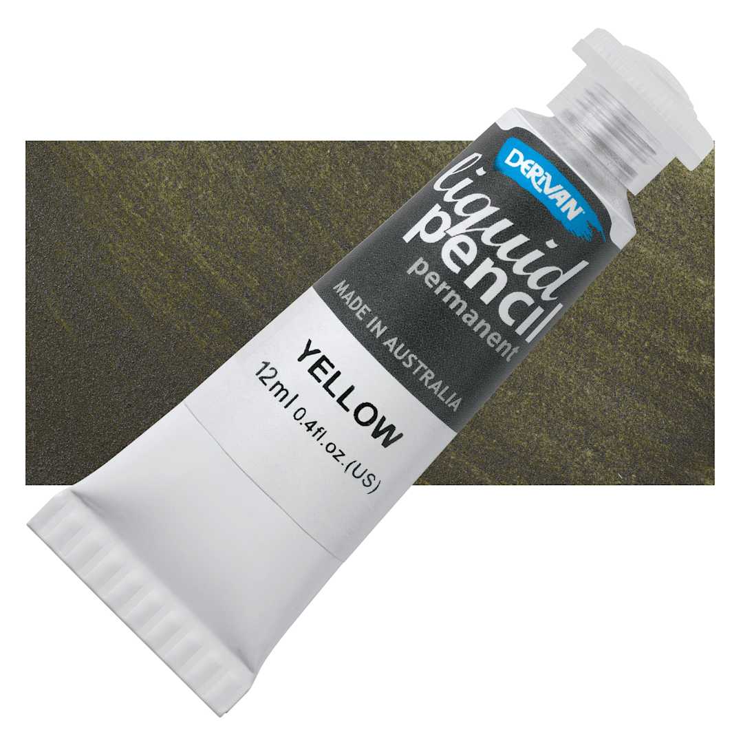 Open in modal - Derivan Permanent Liquid Pencil Tube - Yellow, 12 ml, bottle with swatch