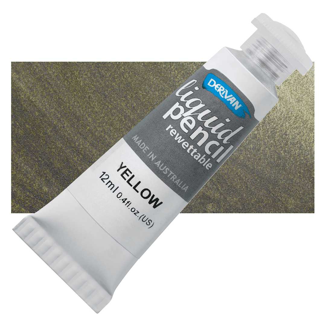 Open in modal - Derivan Rewettable Liquid Pencil Tube - Yellow, 12 ml, bottle with swatch