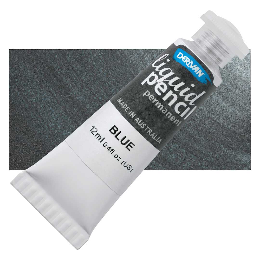 Open in modal - Derivan Permanent Liquid Pencil Tube - Blue, 12 ml, bottle with swatch