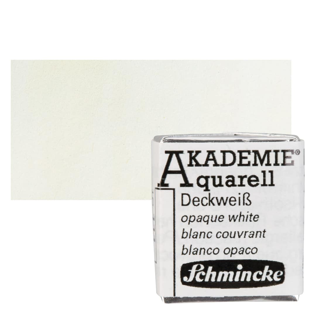 Open in modal - Schmincke Akademie Aquarell Watercolor Pan - Opaque White, Half Pan and swatch