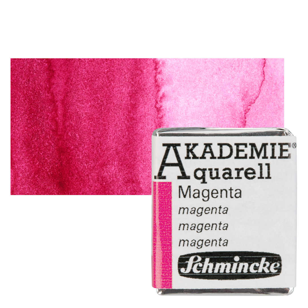 Open in modal - Schmincke Akademie Aquarell Watercolor Pan - Magenta, Half Pan and swatch