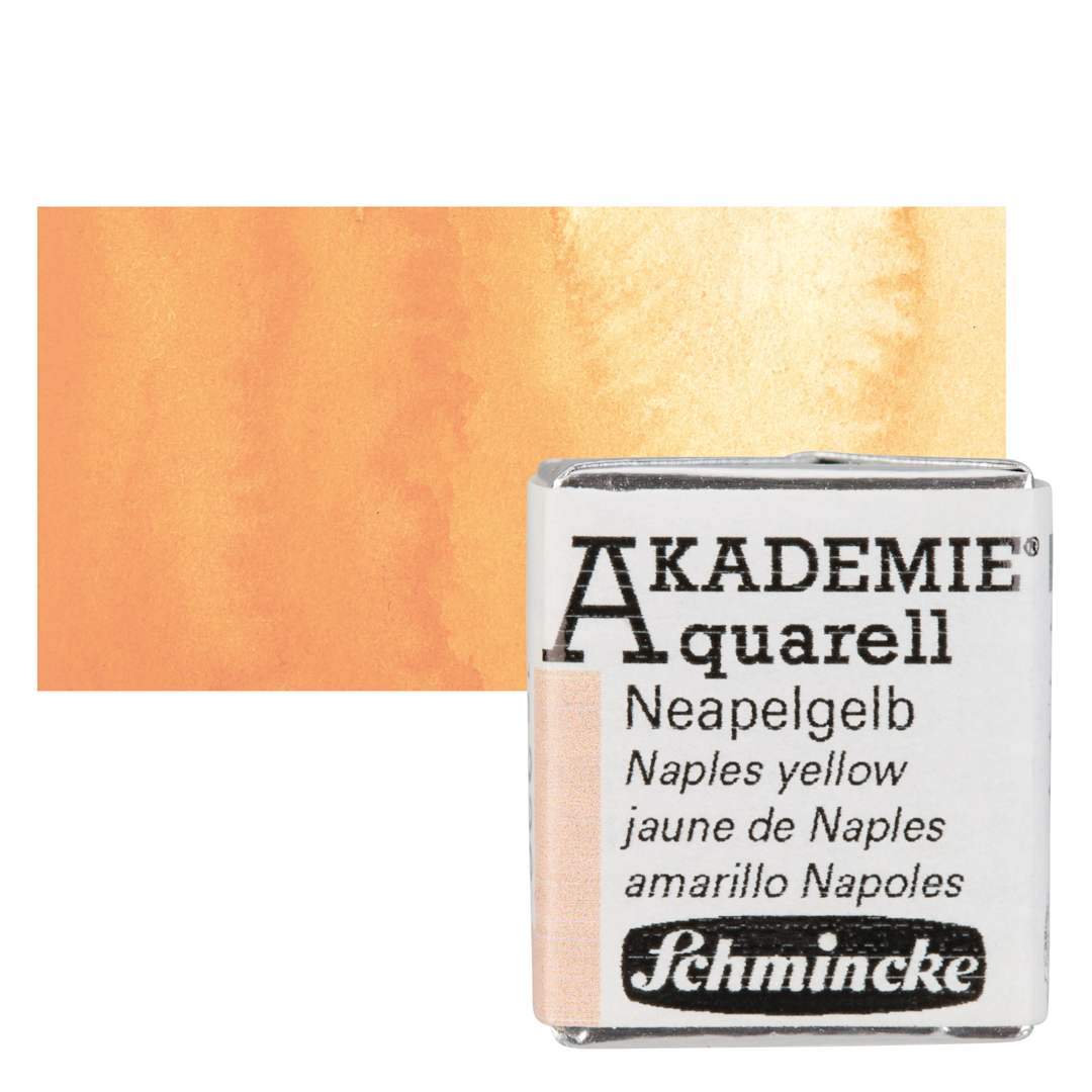 Open in modal - Schmincke Akademie Aquarell Watercolor Pan - Naples Yellow, Half Pan and swatch