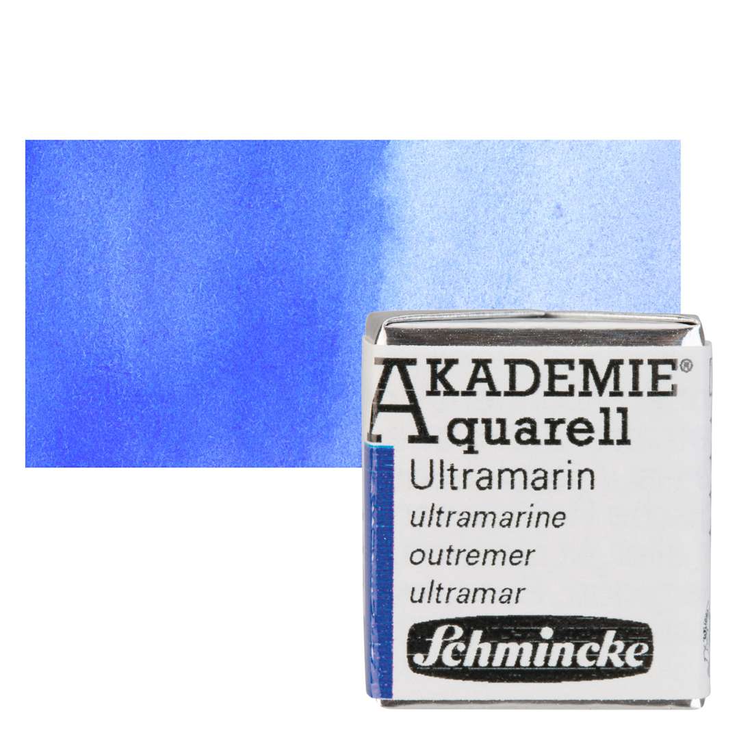 Open in modal - Schmincke Akademie Aquarell Watercolor Pan - Ultramarine, Half Pan and swatch