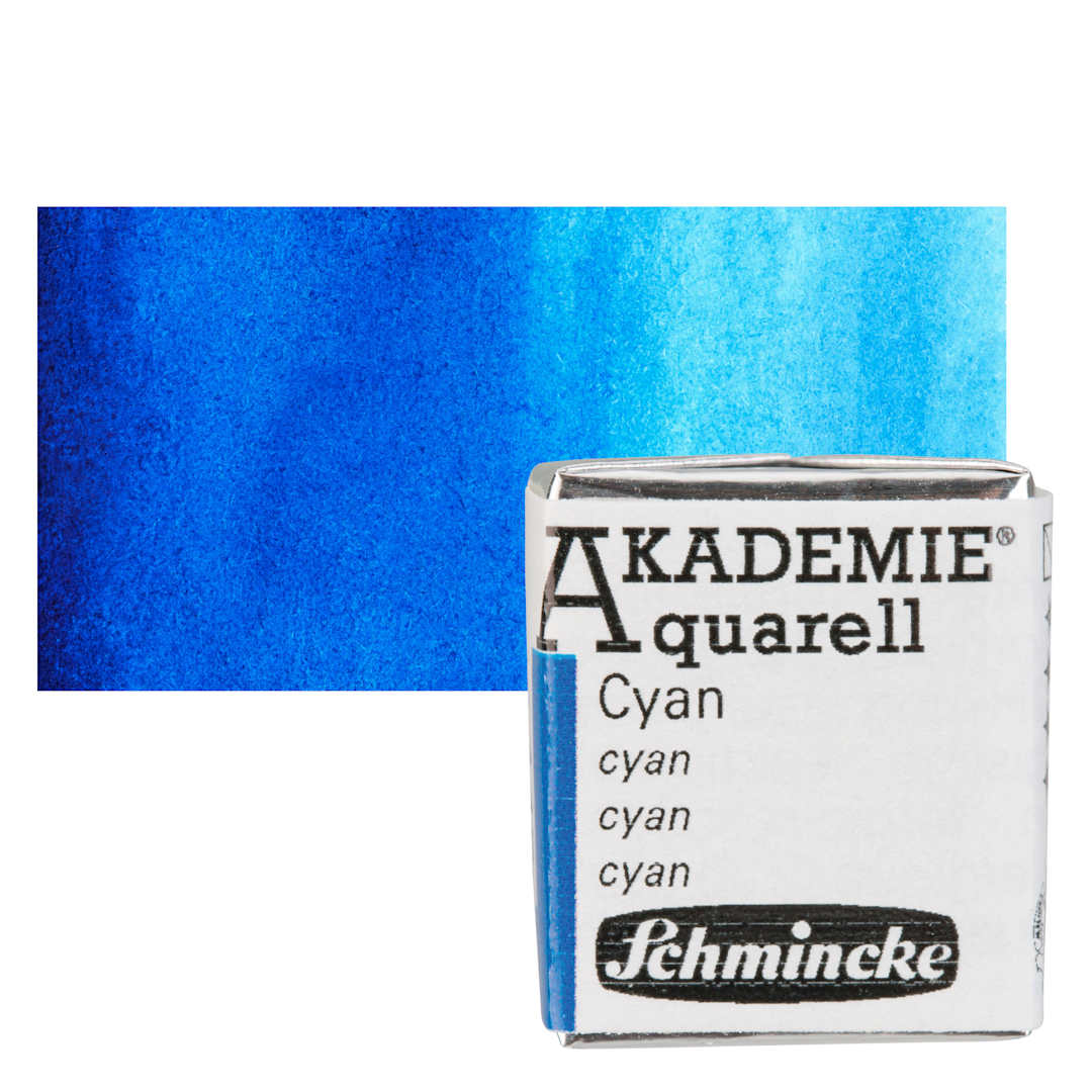 Open in modal - Schmincke Akademie Aquarell Watercolor Pan - Cyan, Half Pan and swatch