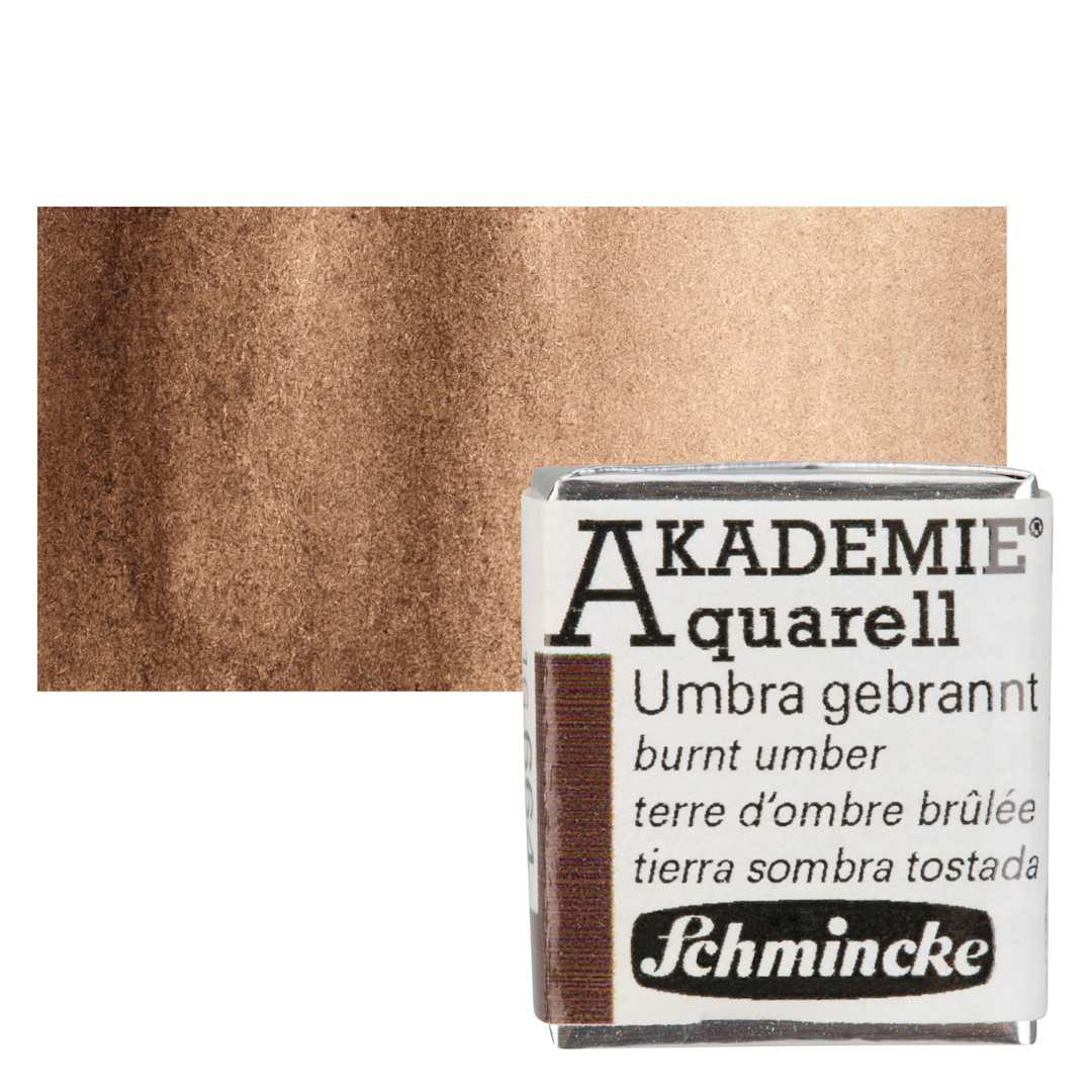 Open in modal - Schmincke Akademie Aquarell Watercolor Pan - Burnt Umber, Half Pan and swatch