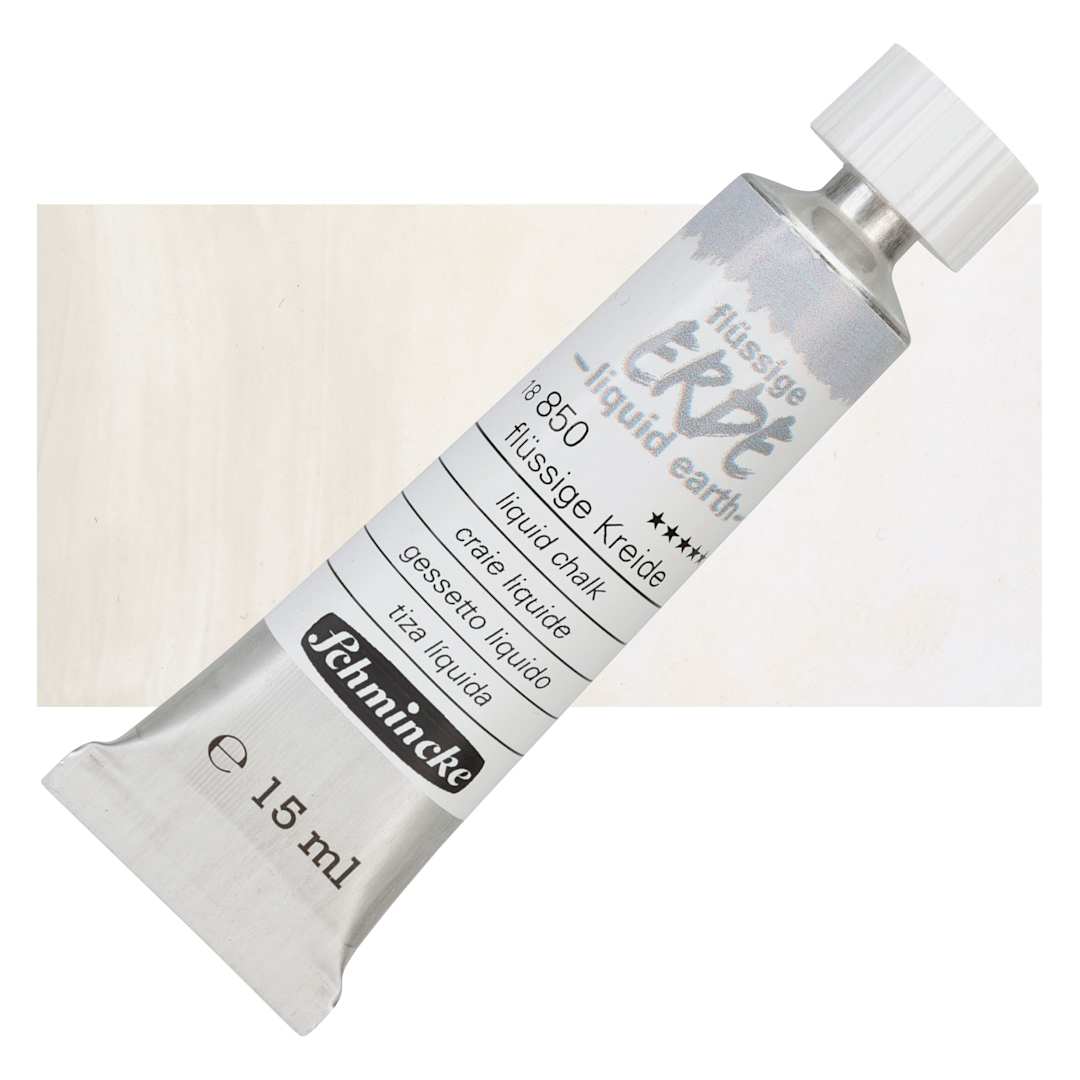 Open in modal - Schmincke Liquid Earth Watercolor Tube - Liquid Chalk, 15 ml tube and swatch