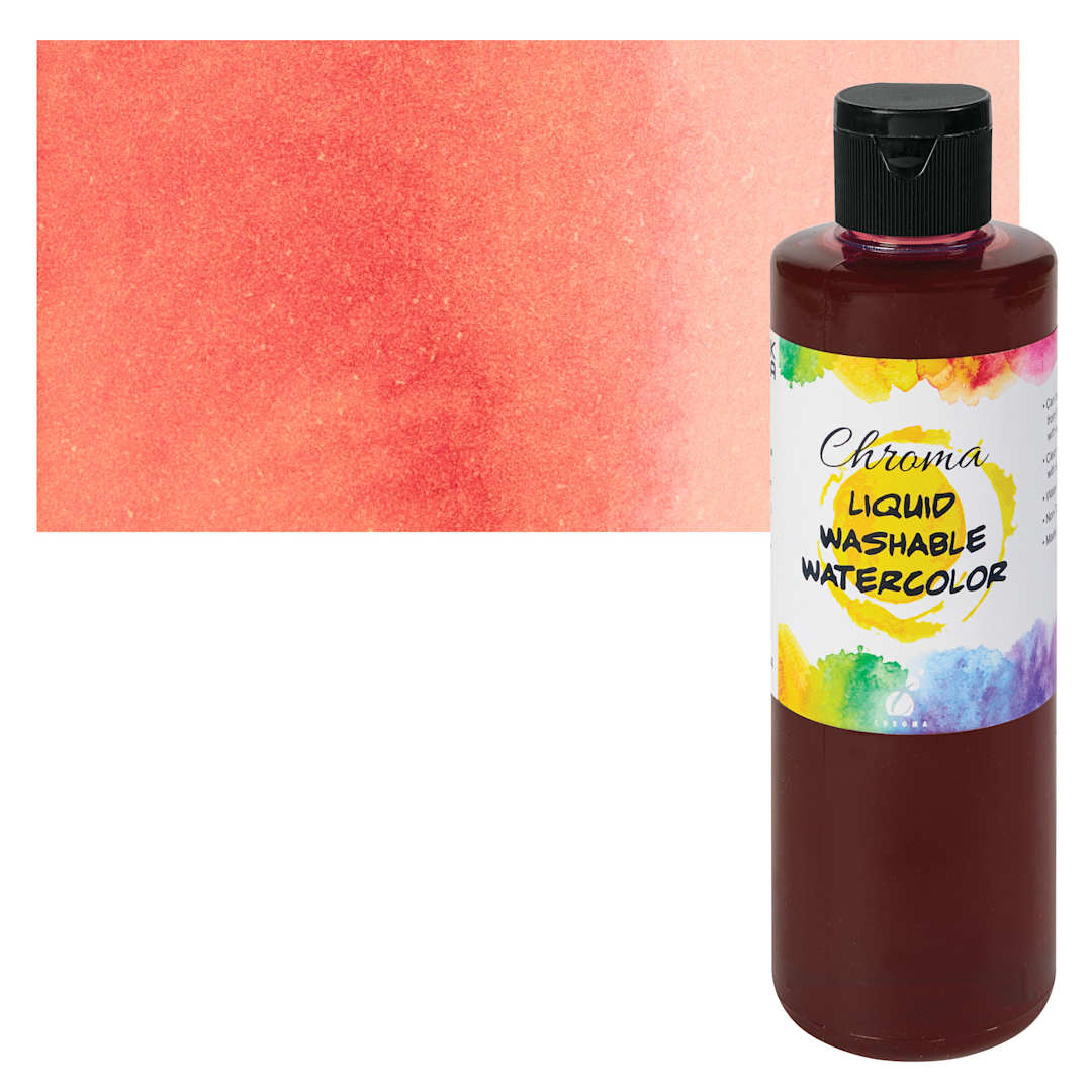 Open in modal - Chroma Liquid Washable Watercolor Paint - Coral, 8.4 oz, Bottle with swatch