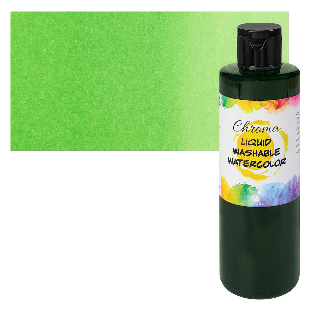 Open in modal - Chroma Liquid Washable Watercolor Paint - Green, 8.4 oz, Bottle with swatch