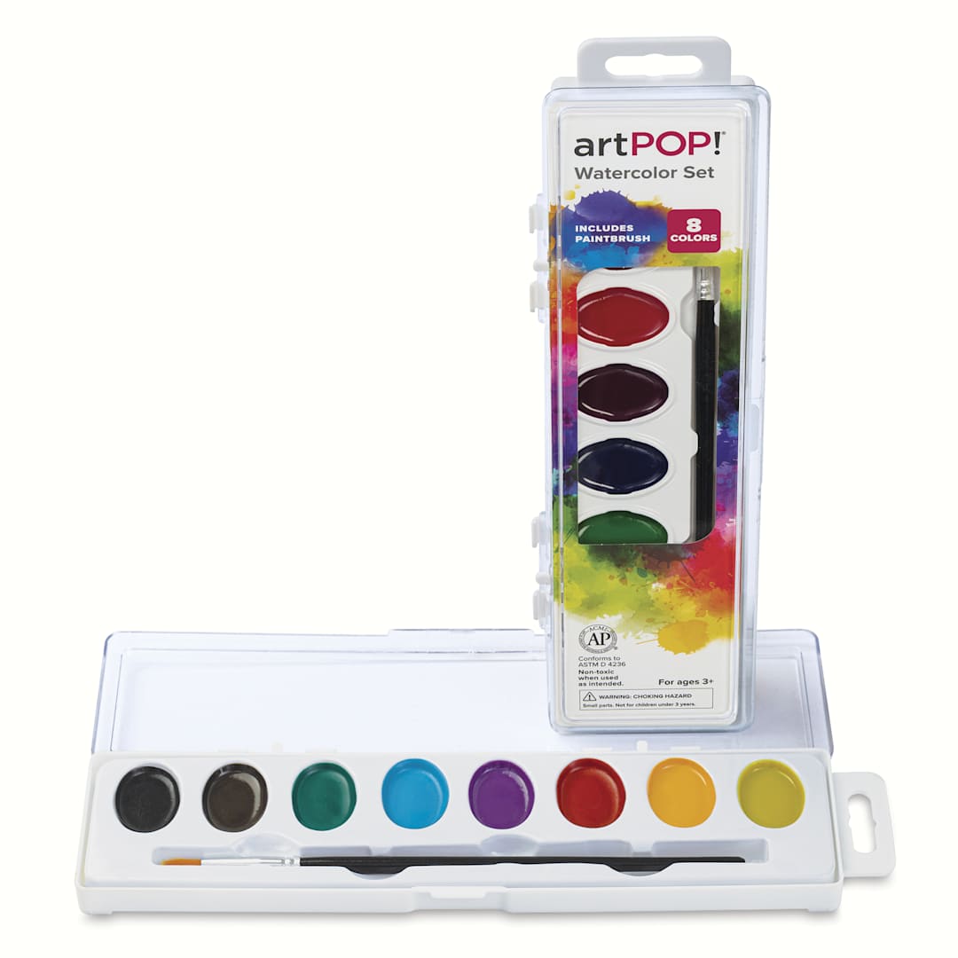 Open in modal - artPOP! Oval Watercolor Pan Set - Set of 8, Assorted Colors, open and closed set