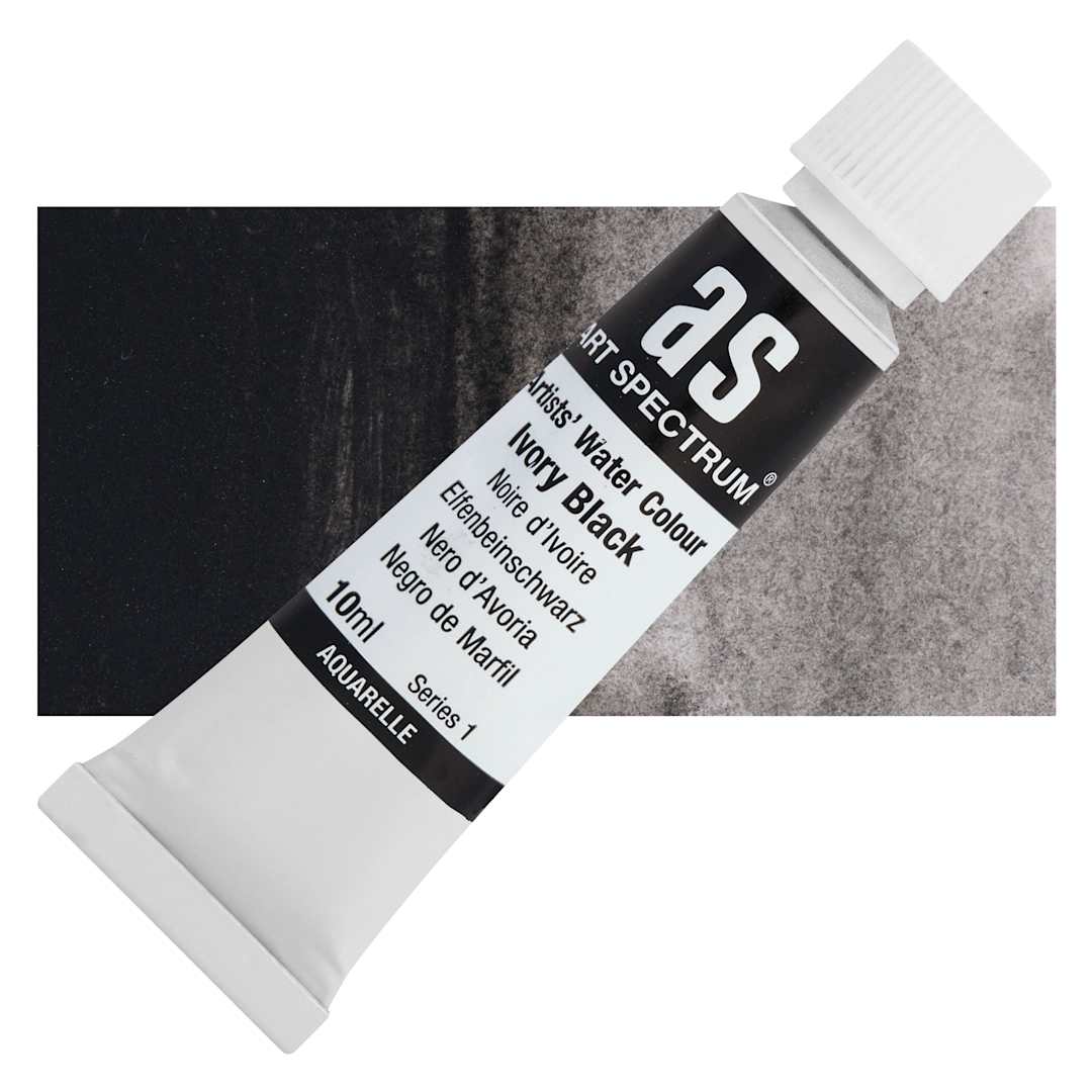 Open in modal - Art Spectrum Artists’ Watercolor Tube - Ivory Black, 10 ml tube and swatch