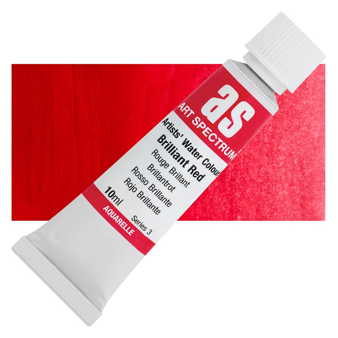 Open in modal - Art Spectrum Artists’ Watercolor Tube - Brilliant Red, 10 ml tube and swatch