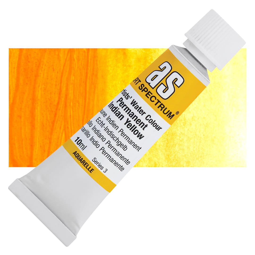 Open in modal - Art Spectrum Artists’ Watercolor Tube - Permanent Indian Yellow, 10 ml tube and swatch