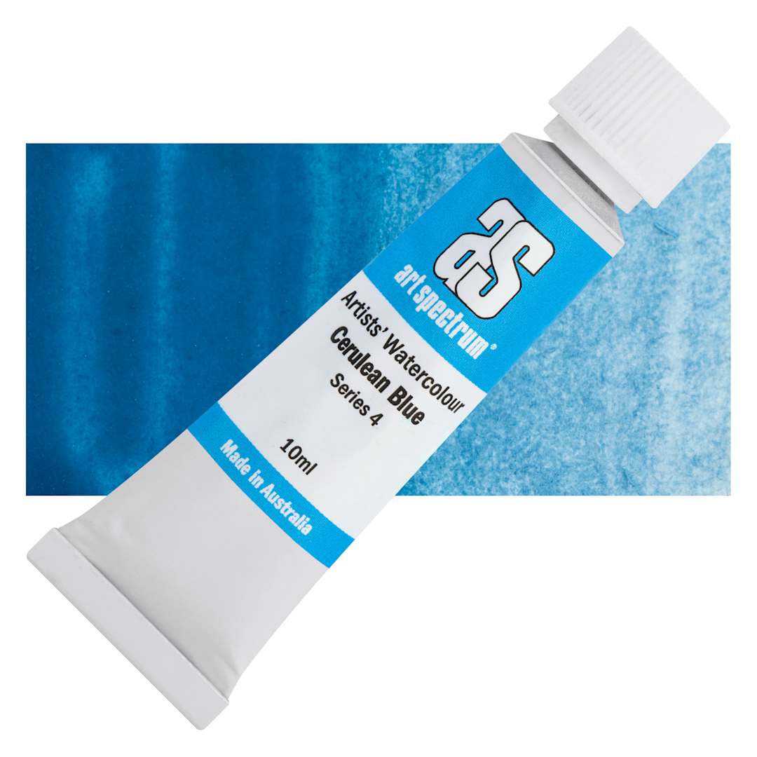 Open in modal - Art Spectrum Artists’ Watercolor Tube - Cerulean Blue, 10 ml tube and swatch