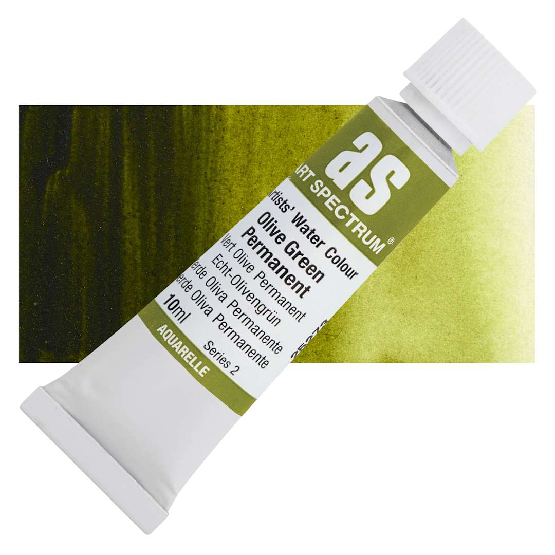 Open in modal - Art Spectrum Artists’ Watercolor Tube - Olive Green Permanent, 10 ml tube and swatch