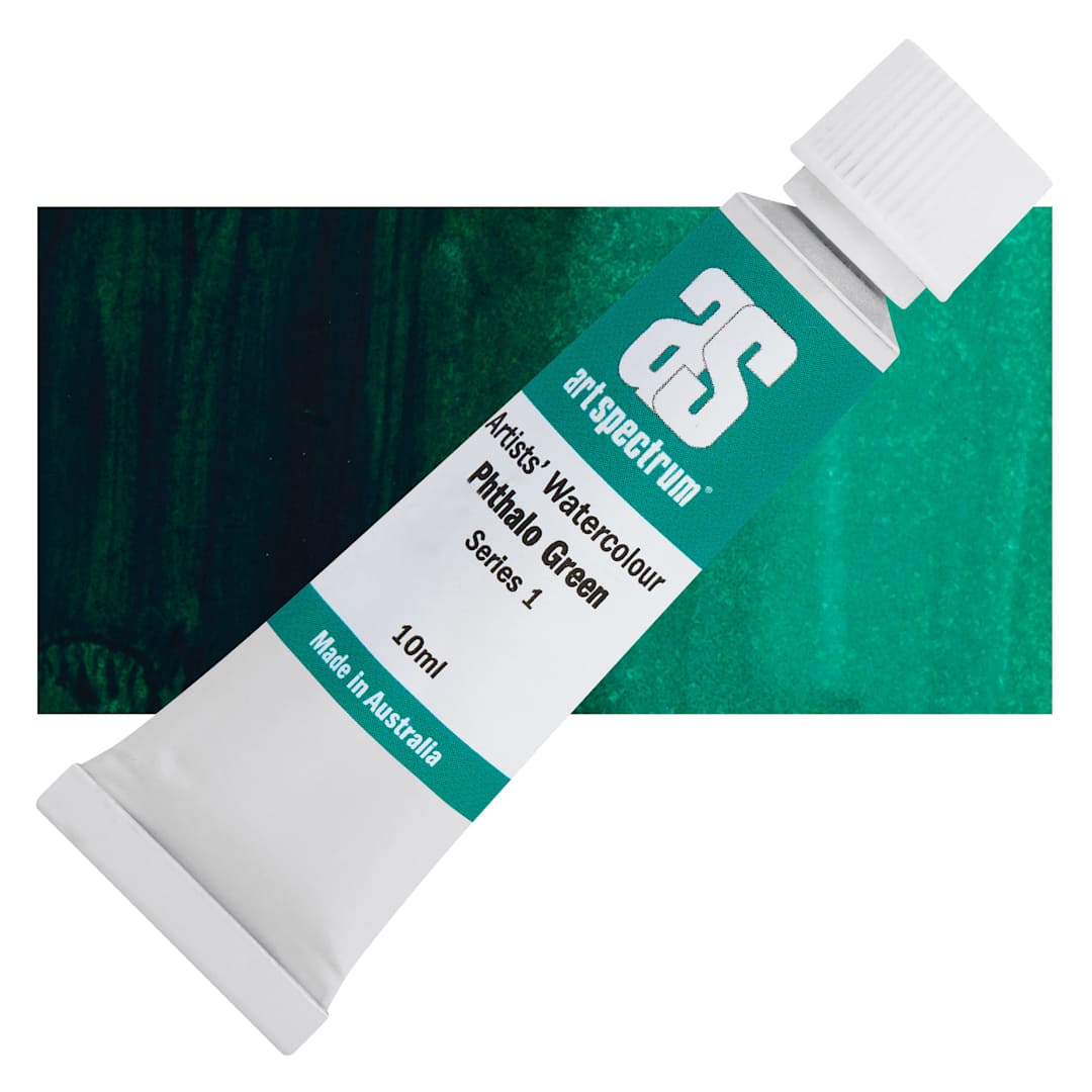 Open in modal - Art Spectrum Artists’ Watercolor Tube - Phthalo Green, 10 ml tube and swatch