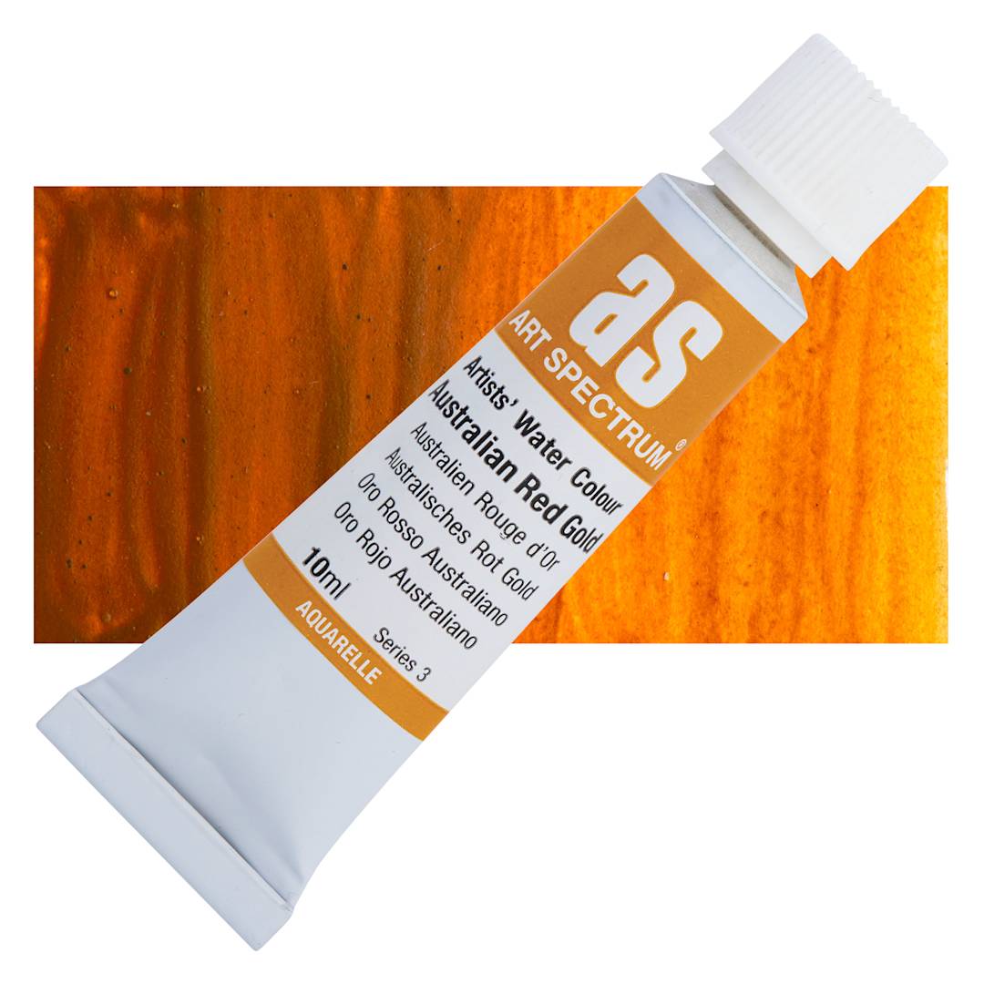 Open in modal - Art Spectrum Artists’ Watercolor Tube - Australian Red Gold, 10 ml tube and swatch