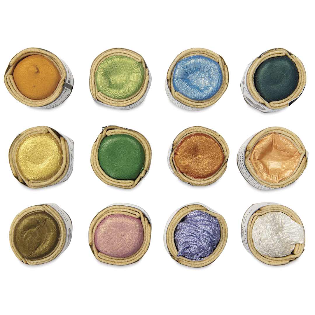 Open in modal - Beam Paints Watercolor Paintstones - Set of 12, Sparkle Spectrum Colors top view