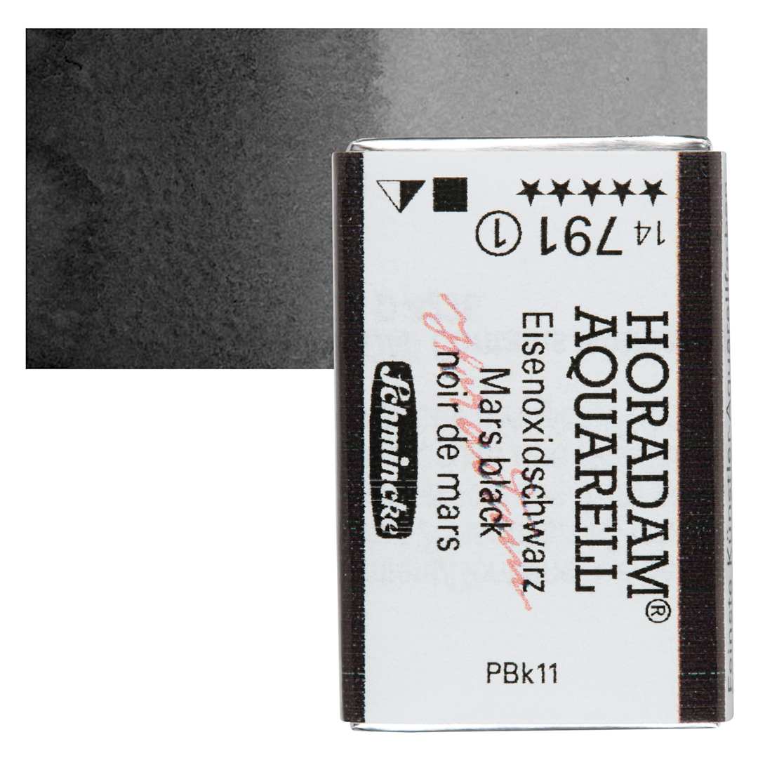 Open in modal - Schmincke Horadam Aquarell Watercolor - Mars Black, Full Pan and swatch