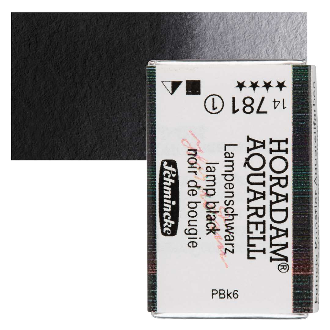 Open in modal - Schmincke Horadam Aquarell Watercolor - Lamp Black, Full Pan and swatch