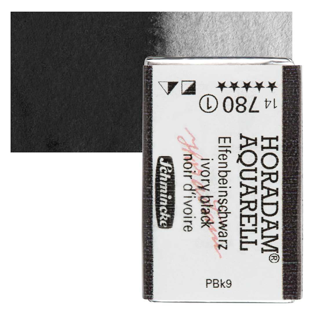 Open in modal - Schmincke Horadam Aquarell Watercolor - Ivory Black, Full Pan and swatch