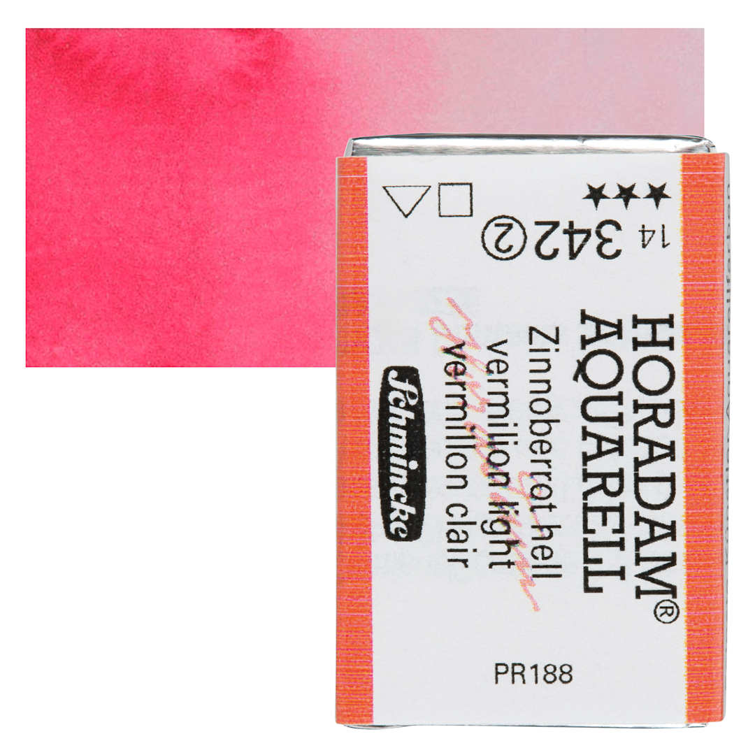Open in modal - Schmincke Horadam Aquarell Watercolor - Vermilion Light, Full Pan and swatch
