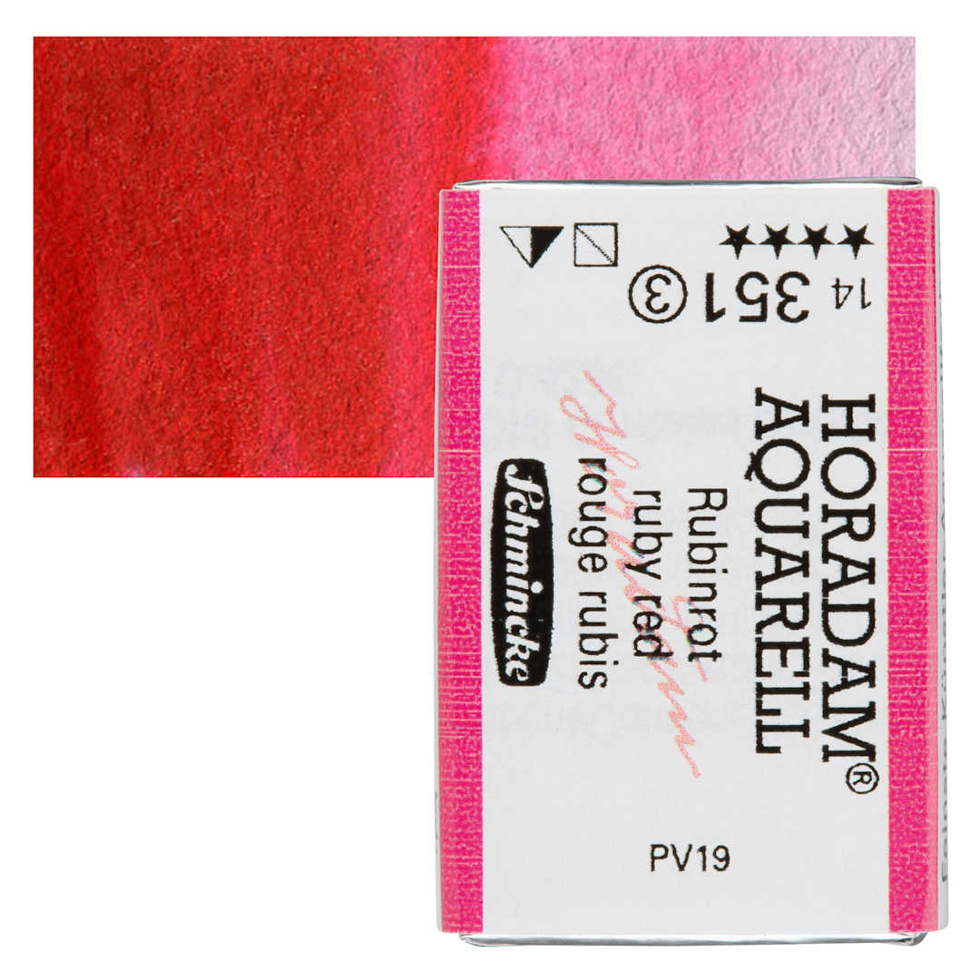 Open in modal - Schmincke Horadam Aquarell Watercolor - Ruby Red, Full Pan and swatch