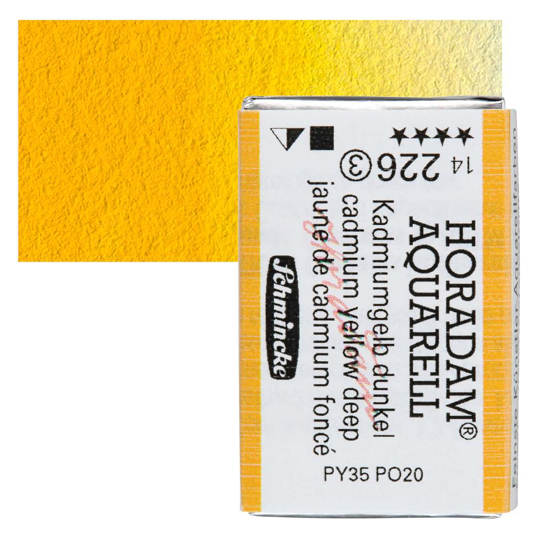 Open in modal - Schmincke Horadam Aquarell Watercolor - Cadmium Yellow Deep, Full Pan and swatch