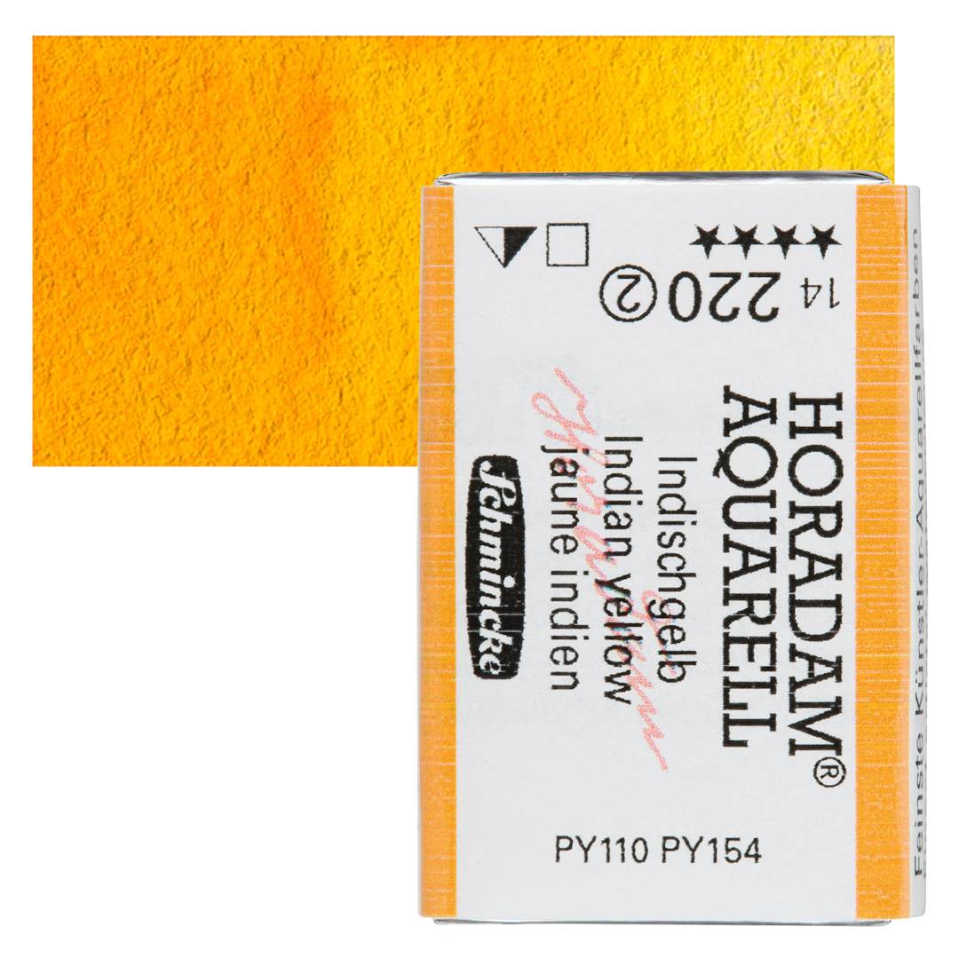 Open in modal - Schmincke Horadam Aquarell Watercolor - Indian Yellow, Full Pan and swatch