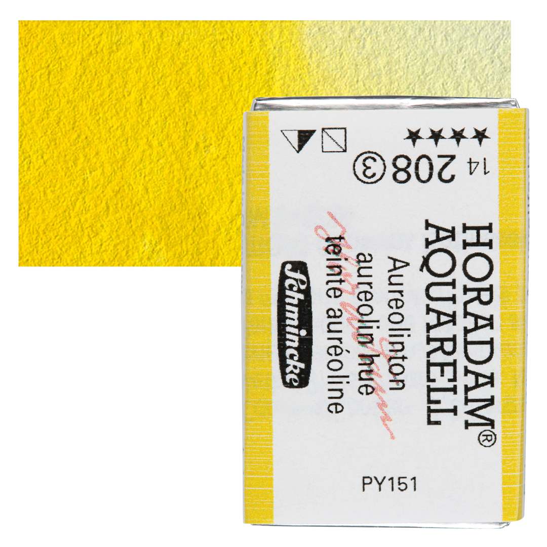 Open in modal - Schmincke Horadam Aquarell Watercolor - Aureolin Hue, Full Pan and swatch