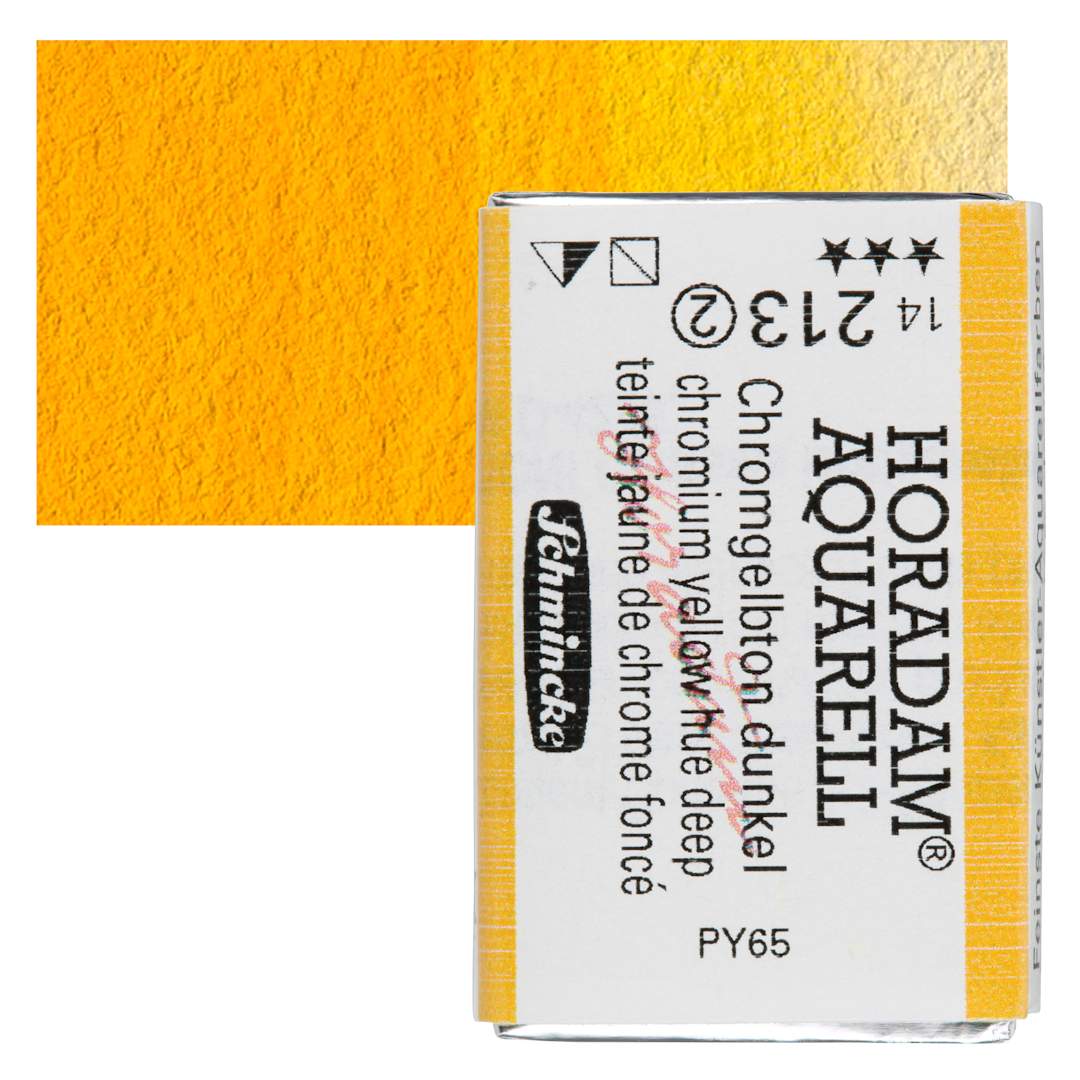Open in modal - Schmincke Horadam Aquarell Watercolor - Chromium Yellow Hue Deep, Full Pan and swatch