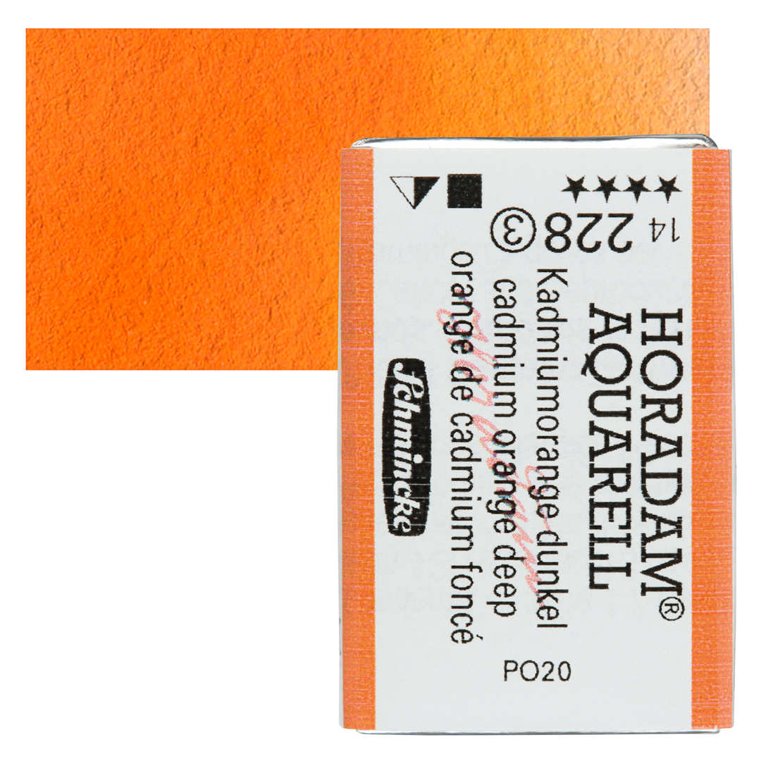 Open in modal - Schmincke Horadam Aquarell Watercolor - Cadmium Orange Deep, Full Pan and swatch