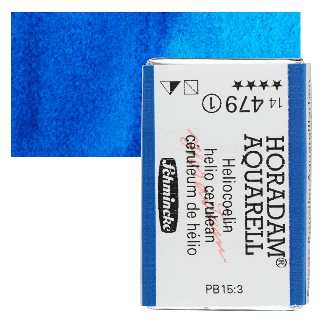 Open in modal - Schmincke Horadam Aquarell Watercolor - Helio Cerulean, Full Pan and swatch