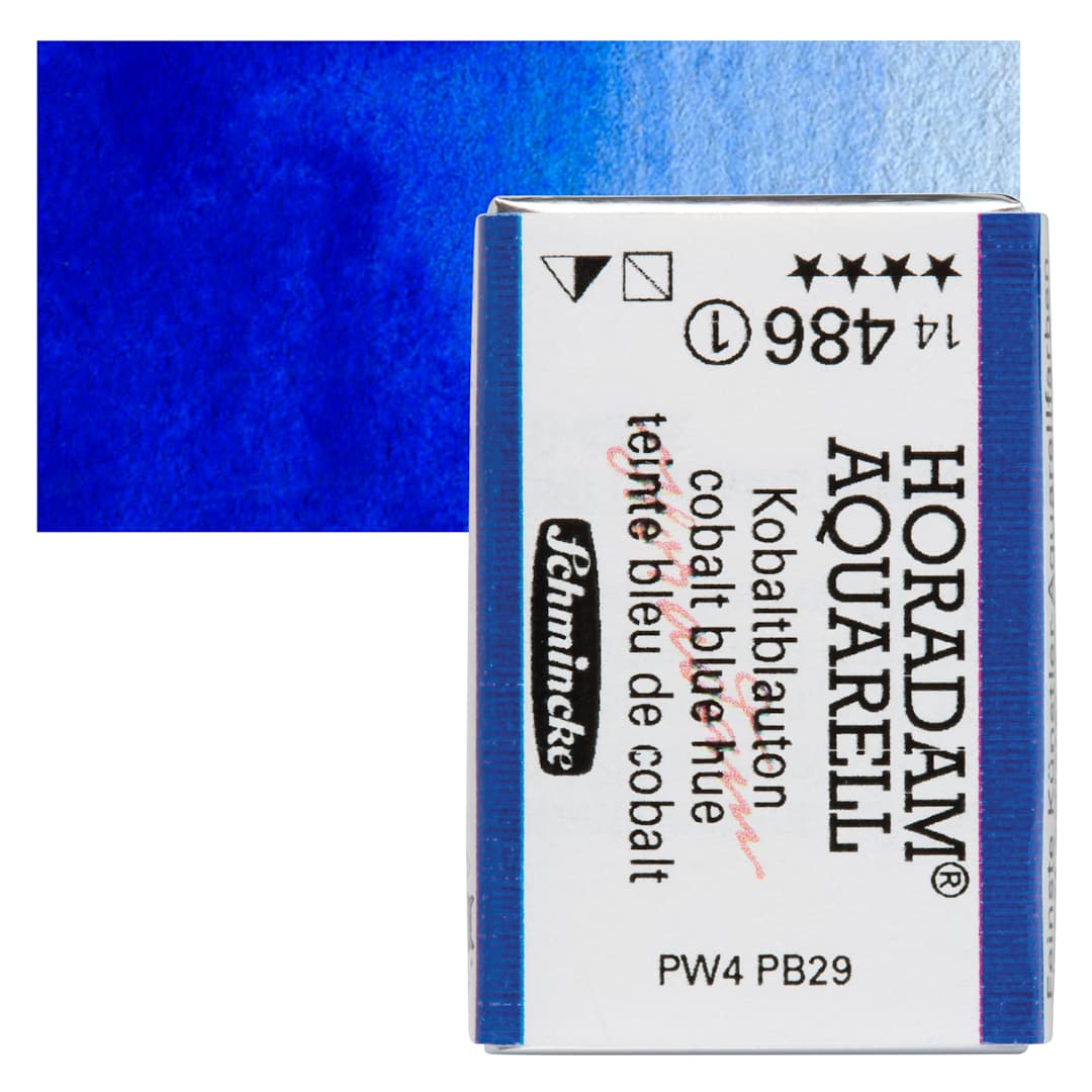 Open in modal - Schmincke Horadam Aquarell Watercolor - Cobalt Blue Hue, Full Pan and swatch