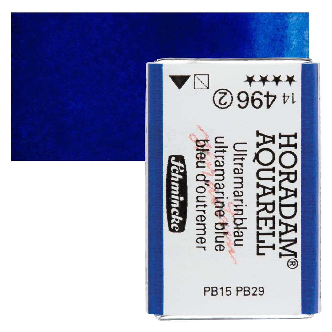 Open in modal - Schmincke Horadam Aquarell Watercolor - Ultramarine Blue, Full Pan and swatch