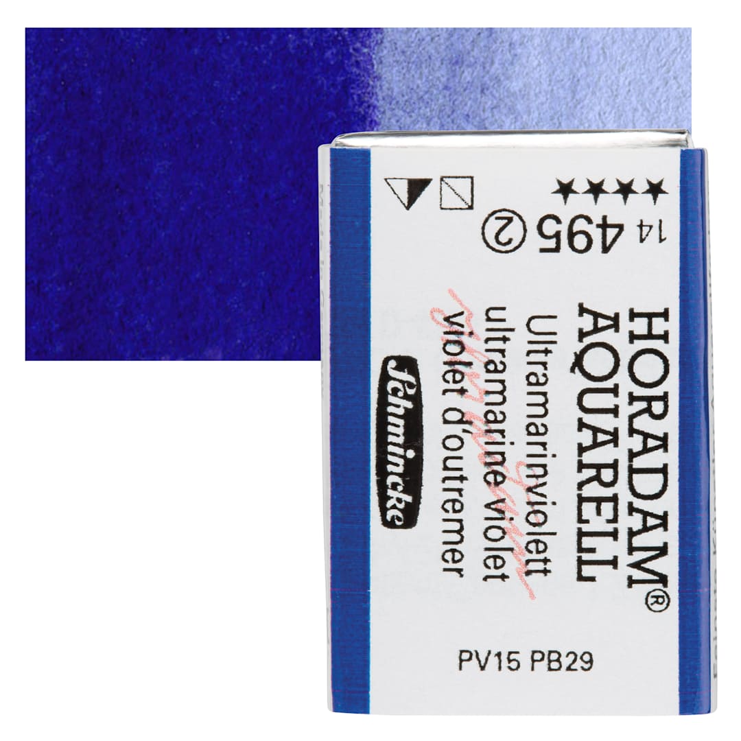 Open in modal - Schmincke Horadam Aquarell Watercolor - Ultramarine Violet, Full Pan and swatch