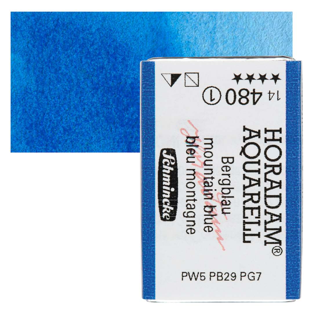 Open in modal - Schmincke Horadam Aquarell Watercolor - Mountain Blue, Full Pan and swatch