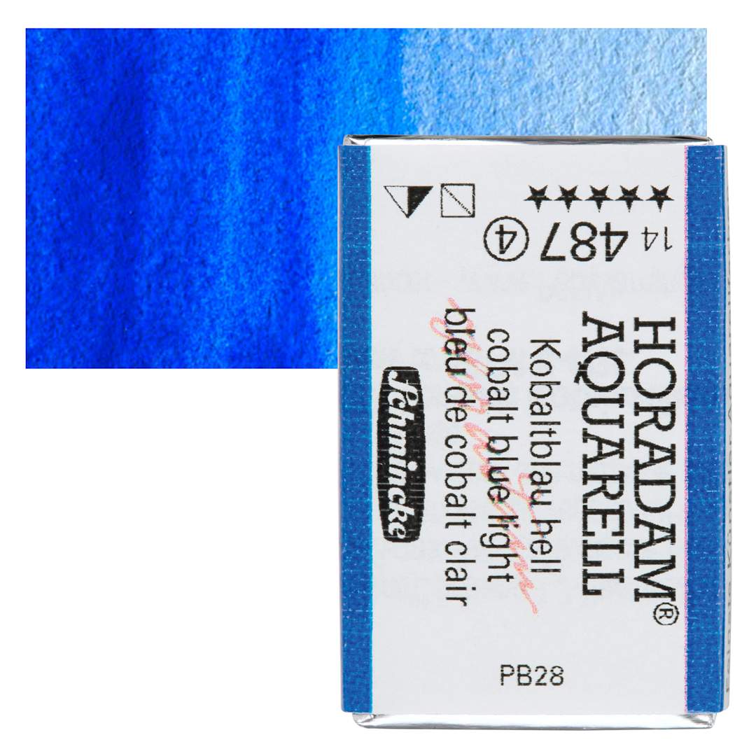 Open in modal - Schmincke Horadam Aquarell Watercolor - Cobalt Blue Light, Full Pan and swatch