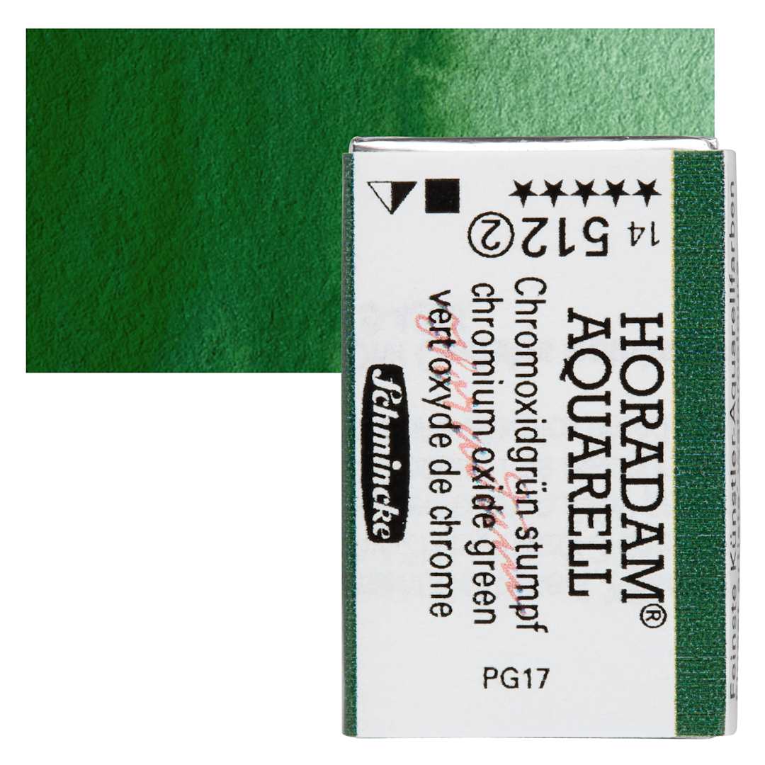 Open in modal - Schmincke Horadam Aquarell Watercolor - Chromium Oxide Green, Full Pan and swatch