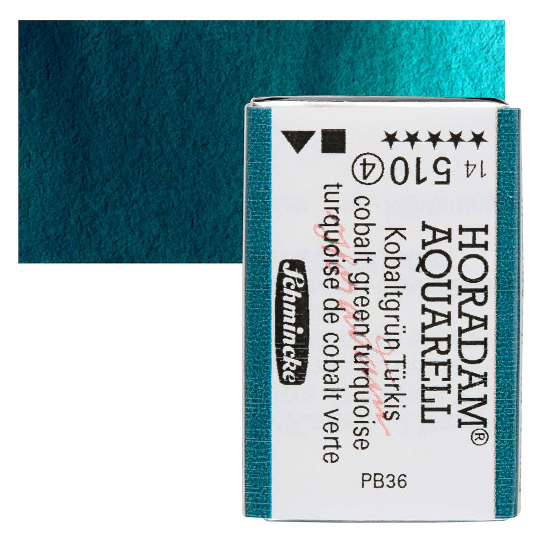 Open in modal - Schmincke Horadam Aquarell Watercolor - Cobalt Green Turquoise, Full Pan and swatch