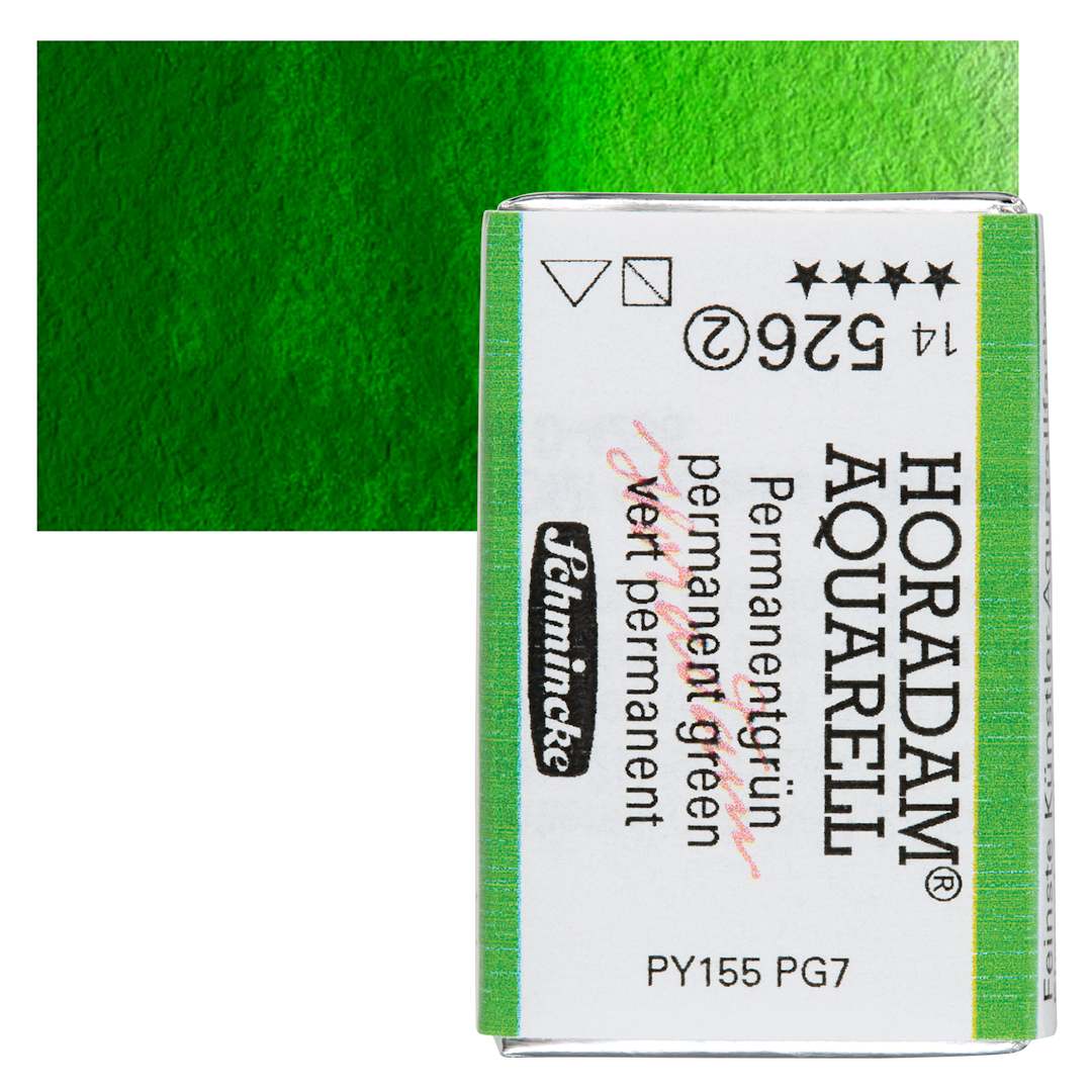 Open in modal - Schmincke Horadam Aquarell Watercolor - Permanent Green, Full Pan and swatch