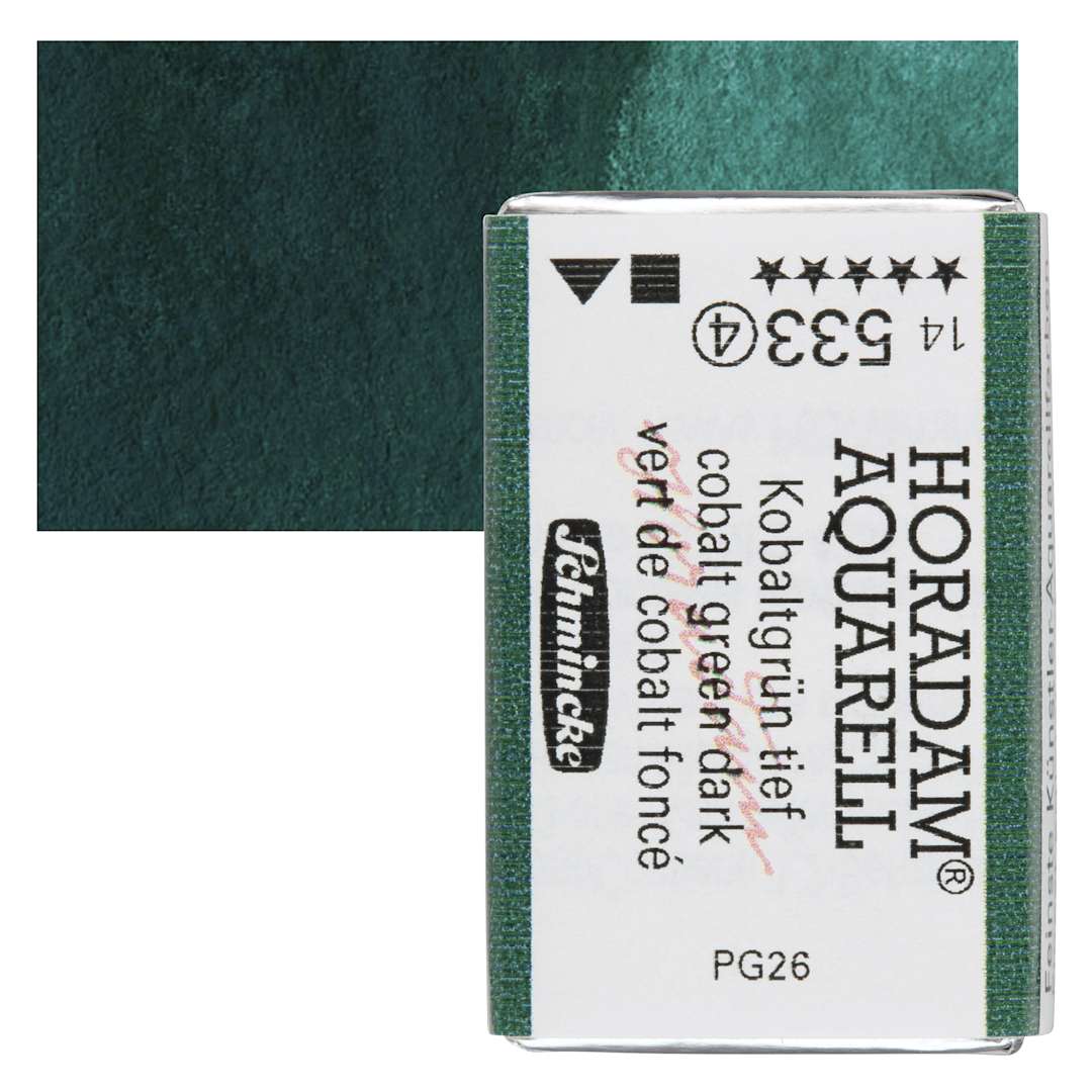 Open in modal - Schmincke Horadam Aquarell Watercolor - Cobalt Green Dark, Full Pan and swatch