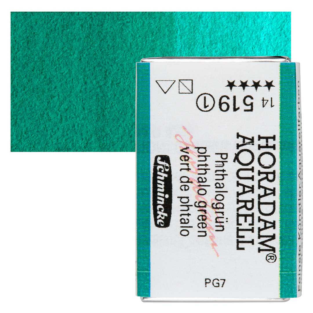 Open in modal - Schmincke Horadam Aquarell Watercolor - Phthalo Green, Full Pan and swatch