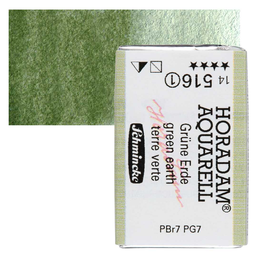 Open in modal - Schmincke Horadam Aquarell Watercolor - Green Earth, Full Pan and swatch