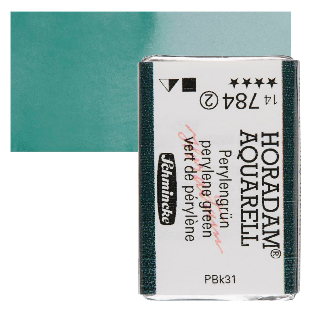 Open in modal - Schmincke Horadam Aquarell Watercolor - Perylene Green, Full Pan and swatch