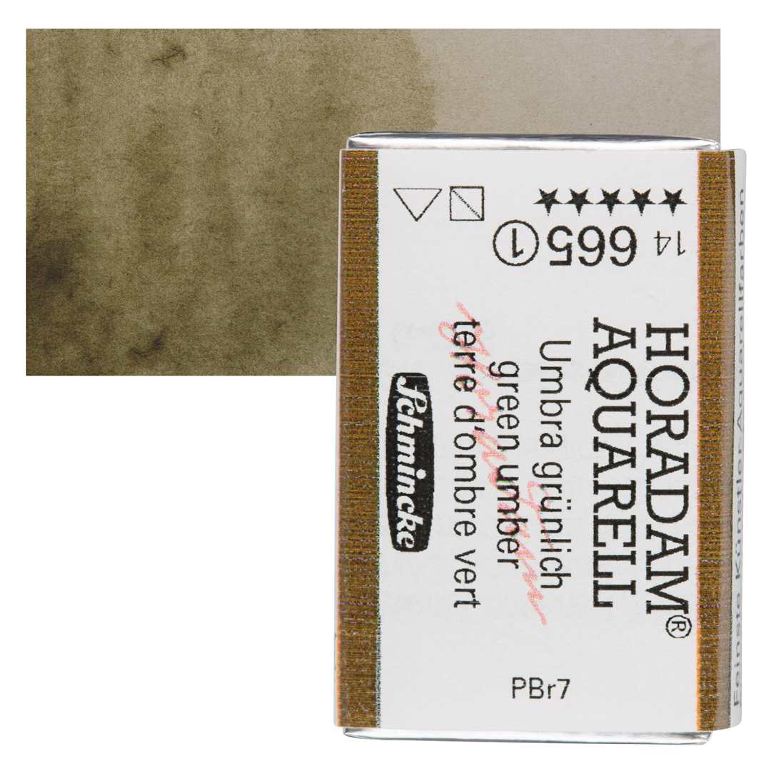 Open in modal - Schmincke Horadam Aquarell Watercolor - Green Umber, Full Pan and swatch