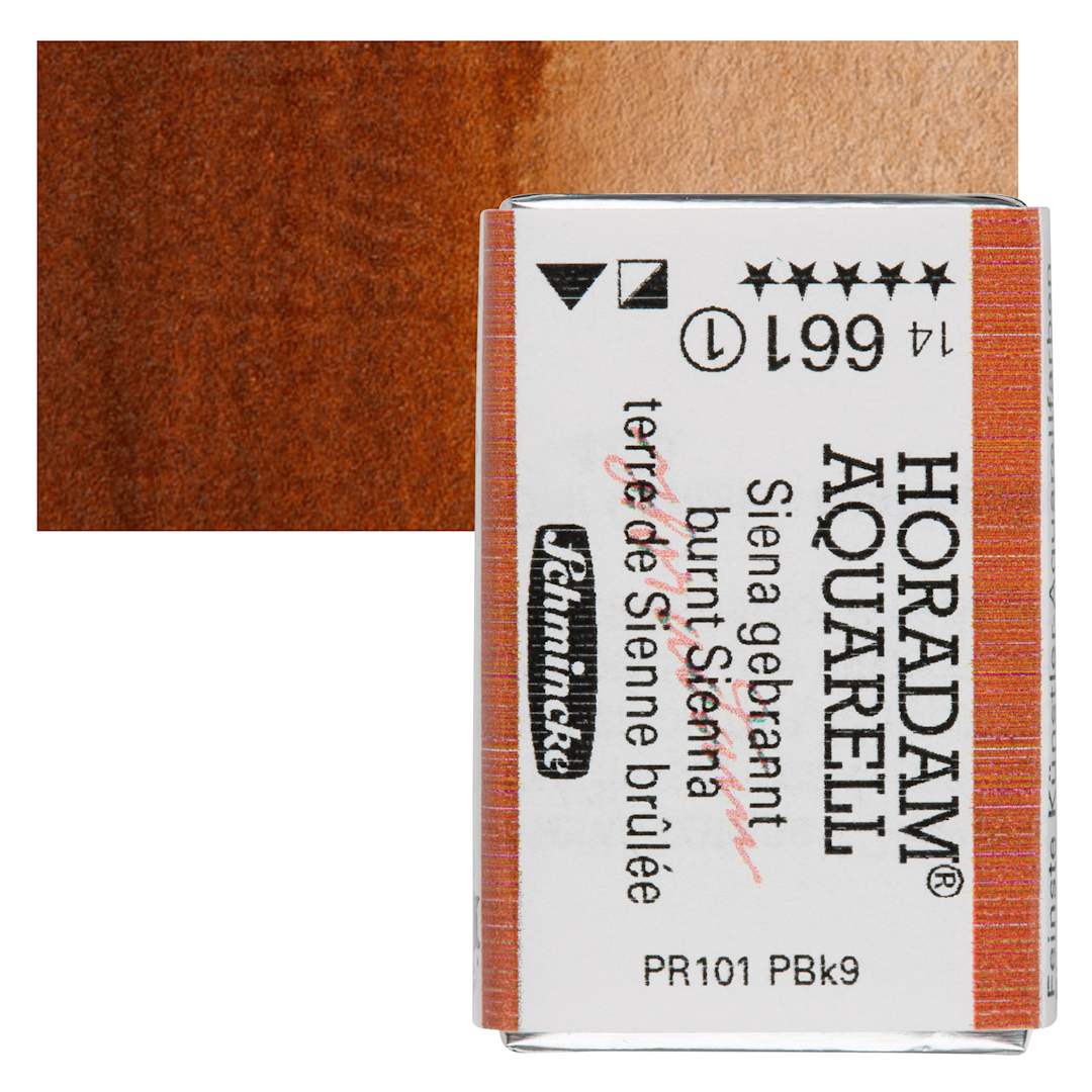 Open in modal - Schmincke Horadam Aquarell Watercolor - Burnt Sienna, Full Pan and swatch