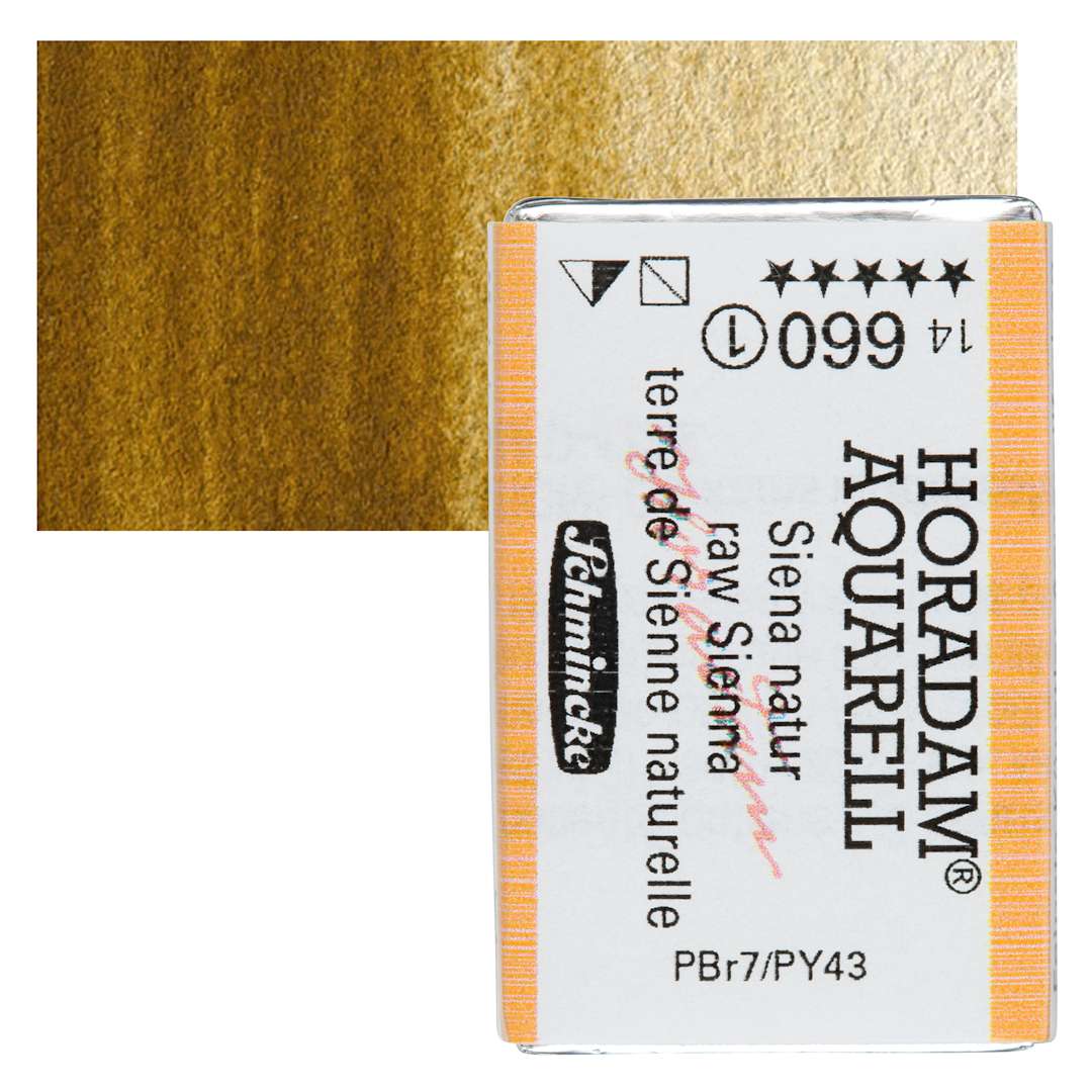 Open in modal - Schmincke Horadam Aquarell Watercolor - Raw Sienna, Full Pan and swatch
