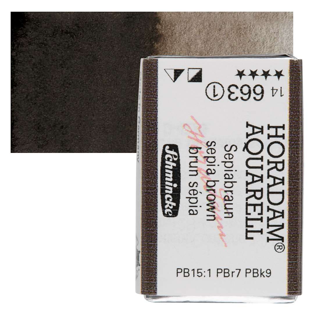 Open in modal - Schmincke Horadam Aquarell Watercolor - Sepia Brown, Full Pan and swatch